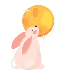 Sticker - happy mid autumn festival moon and rabbit