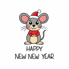 happy new year and merry christmas cute mouse vector illustration