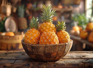 Poster - a bowl of pineapples on a table.