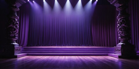 Wall Mural - aesthetic purple draped stage with spotlight backgroun background