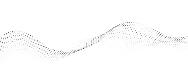 Wall Mural - flowing wave dot particles halftone pattern black gradient curve shape isolated on transparent backg