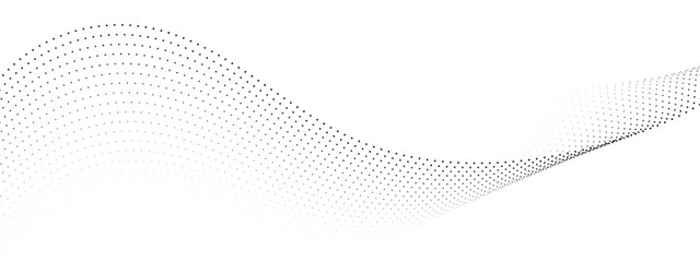 Wall Mural - flowing wave dot particles halftone pattern black gradient curve shape isolated on transparent backg