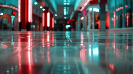 Canvas Print - Neon Reflections on a Polished Floor