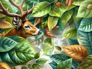 Wall Mural - Deer in the Leaves.