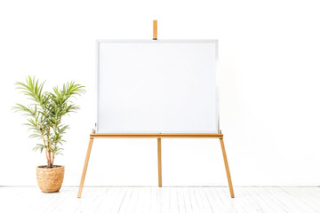 Sticker - Blank White Canvas on Wooden Easel in Empty Room