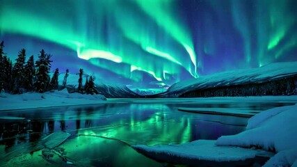 Wall Mural - Beautiful green aurora