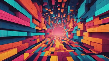 Wall Mural - Abstract background with pixel art patterns in retro style