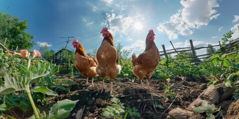 chickens on green field