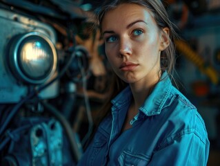 Woman operating industrial machinery