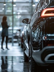 Poster - Woman Standing by Parked Car