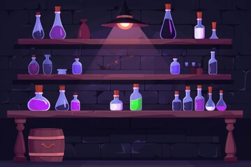 Wall Mural - a witch’s potion shop, showcasing mysterious items and magical ingredients.