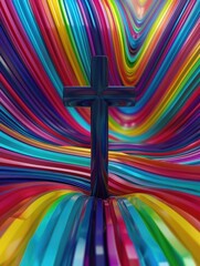 Canvas Print - Rainbow Background with Cross