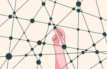 Wall Mural - molecule and communication background with adjusting hand. brochure or web banner design. lines and 