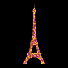 Sticker - Eiffel tower made of colorful flowers against  black