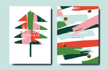 Canvas Print - Card Set of Merry Christmas and Happy New Year. Vector illustrations for background, greeting card, Happy Holidays, season's greeting