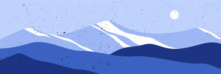 Wall Mural - mountain landscape poster. abstract minimal horizon with peaks, nature background with hills and sky
