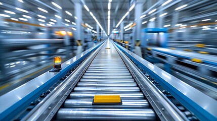 Wall Mural - close-up of a conveyor belt system with moving parts, captured using a more clarity with clear light