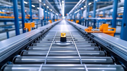 Wall Mural - close-up of a conveyor belt system with moving parts, captured using a more clarity with clear light