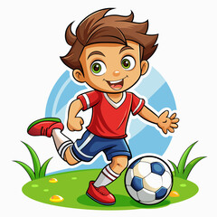 Wall Mural - Cartoon little boy playing footbal