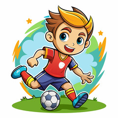 Wall Mural - Cartoon little boy playing footbal