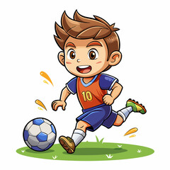 Wall Mural - Cartoon little boy playing footbal