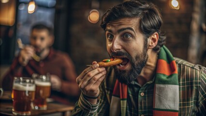 Wall Mural - portugal soccer fan eating a small sausage