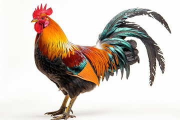 Poster - A rooster standing on a white surface with a white background