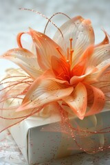 Sticker - Orange Lily Flower on a Gift Box