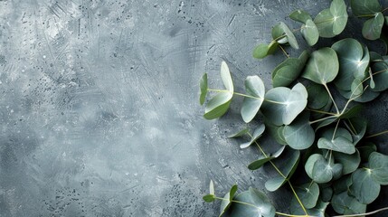 Poster - Eucalyptus Leaves on Grey Background