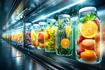 Canvas Print - Fresh Fruit Infusions in Glass Bottles.