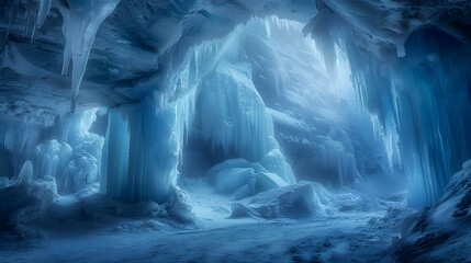 Sticker - A grotto formed inside a glacier with blue