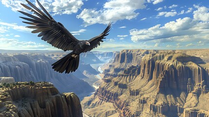 Sticker - A condor soars above a deep canyon valley image