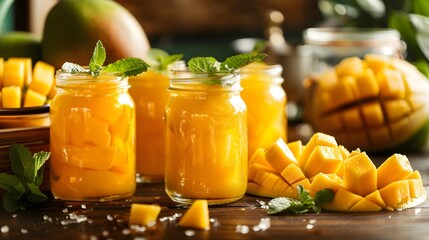 Wall Mural - Mango confiture carefully placed in glass jars img