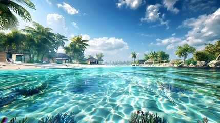 Wall Mural - A lagoon with turquoise water surrounded by white sand