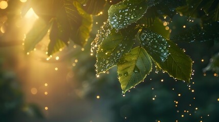 Canvas Print - Morning leaves covered with dew sparkle image