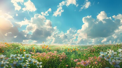 Poster - Meadow clouds float across the sky