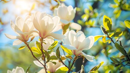 Wall Mural - Snow-white magnolia blooms on a tree picture