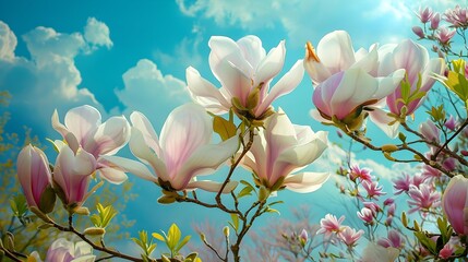 Sticker - Magnolia is a blooming magnolia with large white picture