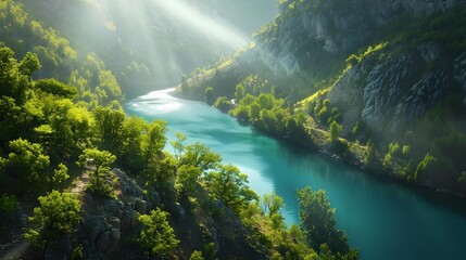 Canvas Print - Deep ravine with a river flowing along img