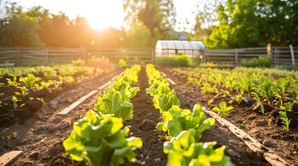 Wall Mural - Vegetable garden small after mowing where the rows picture