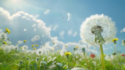 Poster - Dandelion is a white fluffy dandelion against picture