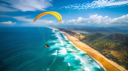 Wall Mural - The paraglider soars over the coastline the pilot picture