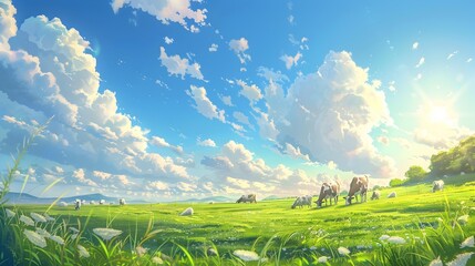 Wall Mural - Pasture clouds floating across the sky above image