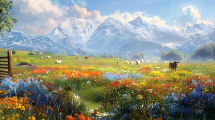 Wall Mural - Blooming pasture where grasses and flowers intertwine picture