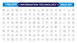 © artshuvo - Information technology thin line icons set. Information Technology outline icon collection. Programming, Network, Website, Process, Internet, Data, Technology symbol. Editable stroke outline icon.