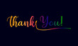 © MDTANBIR - 3d text gradient, Thank you poster with spectrum brush strokes on white background. Colorful gradient brush design. Vector paper illustration
