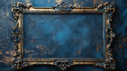 Poster - Vintage-style gold frame on a rich blue background, featuring ornate scrollwork for a sophisticated and elegant aesthetic.