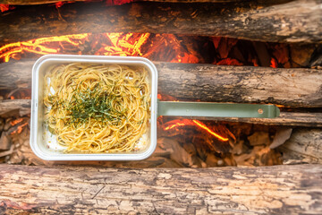 Wall Mural - パスタ料理　 pasta outdoors and at campsites