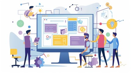 Team of developers working on a new app, coding and testing together