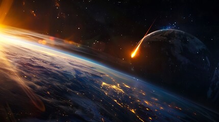 Wall Mural - a view of the earth from space with a comet in the sky